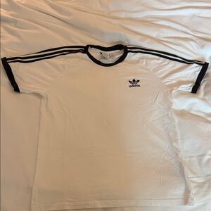 Adidas Men's White Tee with Black Stripes